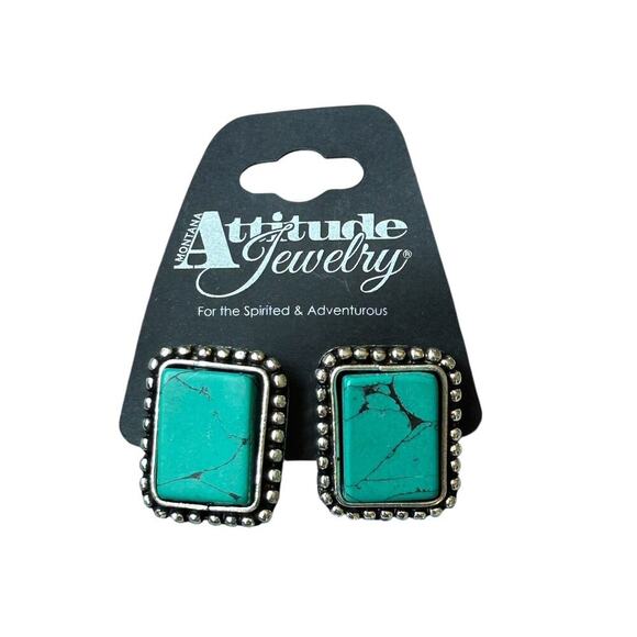 Attitude Jewelry Montana Silversmiths Rectangle Green Turquoise Post Earrings - Picture 1 of 4